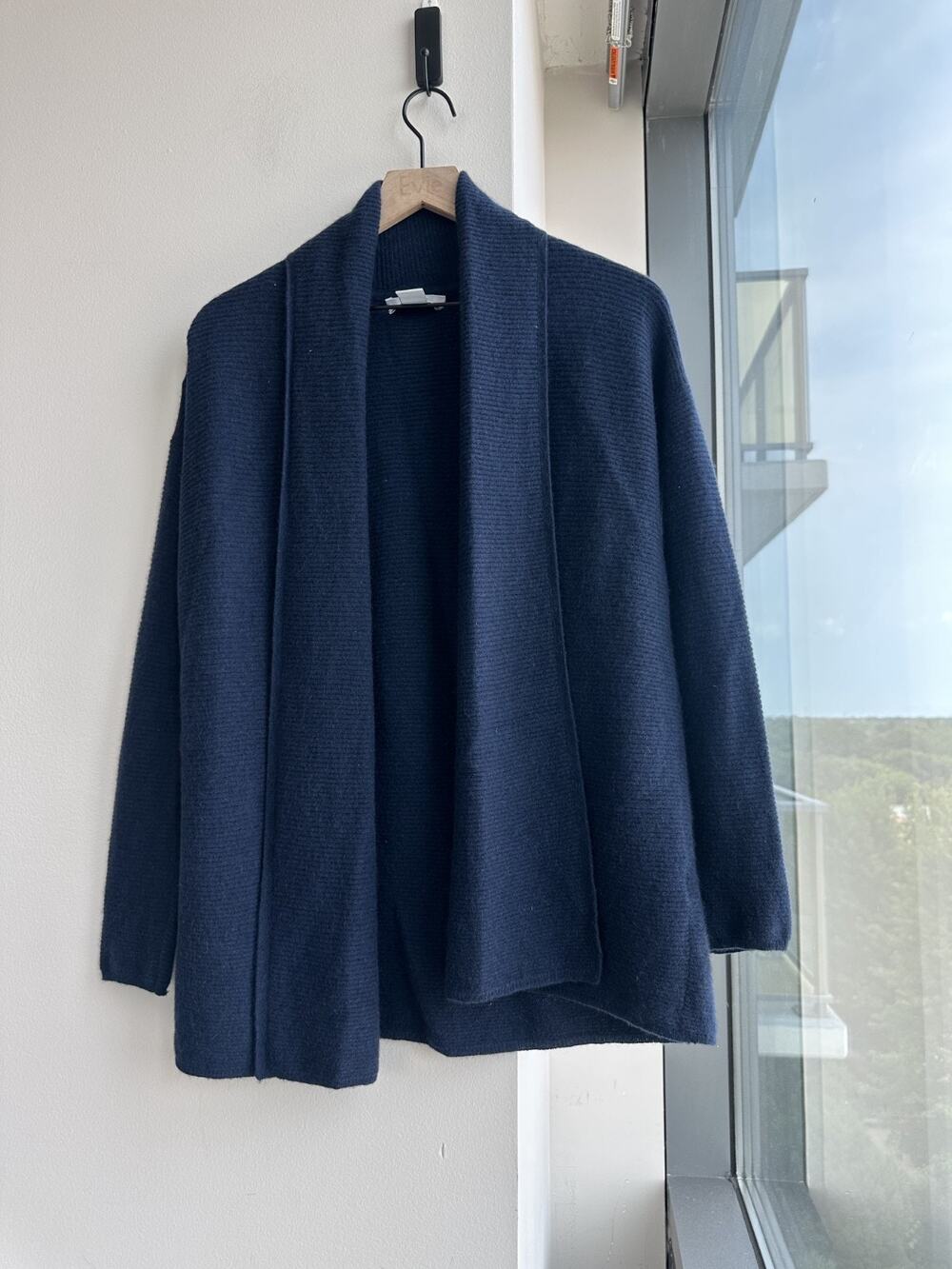 Nordstrom 100% Cashmere Blue Elevated Basic Ribbed Cardigan Fall Layering Sz S